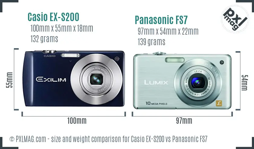 Casio EX-S200 vs Panasonic FS7 size comparison