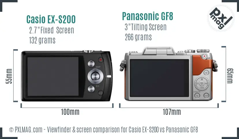 Casio EX-S200 vs Panasonic GF8 Screen and Viewfinder comparison