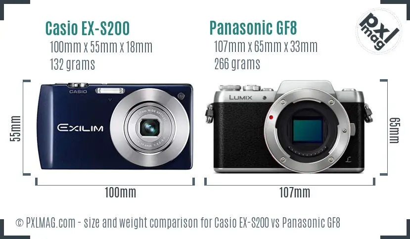 Casio EX-S200 vs Panasonic GF8 size comparison