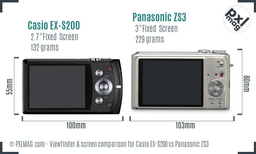 Casio EX-S200 vs Panasonic ZS3 Screen and Viewfinder comparison