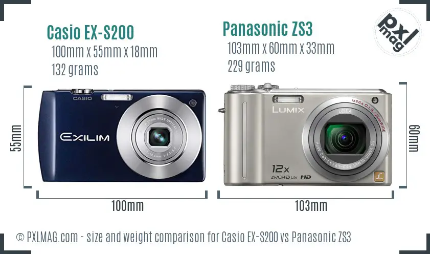 Casio EX-S200 vs Panasonic ZS3 size comparison