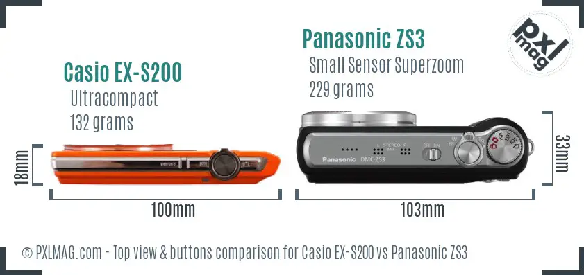 Casio EX-S200 vs Panasonic ZS3 top view buttons comparison