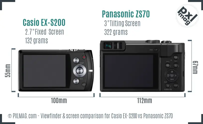 Casio EX-S200 vs Panasonic ZS70 Screen and Viewfinder comparison