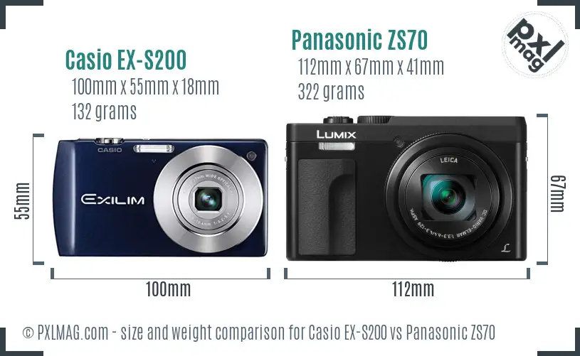 Casio EX-S200 vs Panasonic ZS70 size comparison