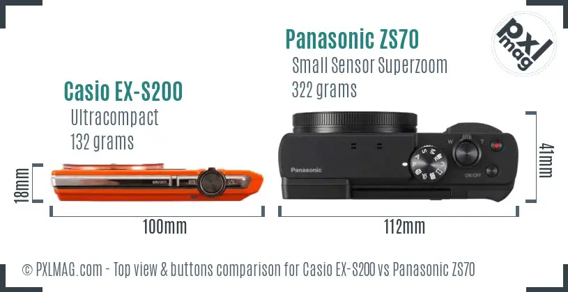 Casio EX-S200 vs Panasonic ZS70 top view buttons comparison