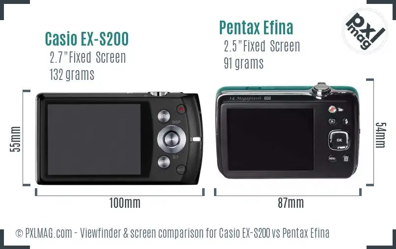 Casio EX-S200 vs Pentax Efina Screen and Viewfinder comparison