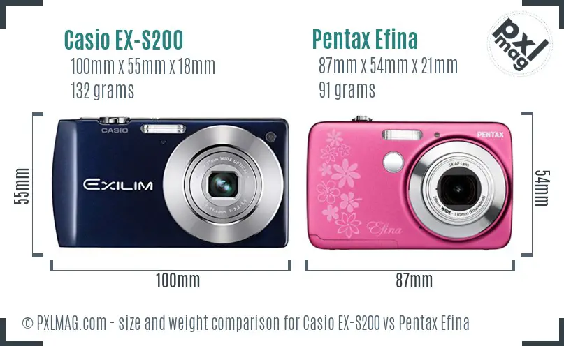 Casio EX-S200 vs Pentax Efina size comparison