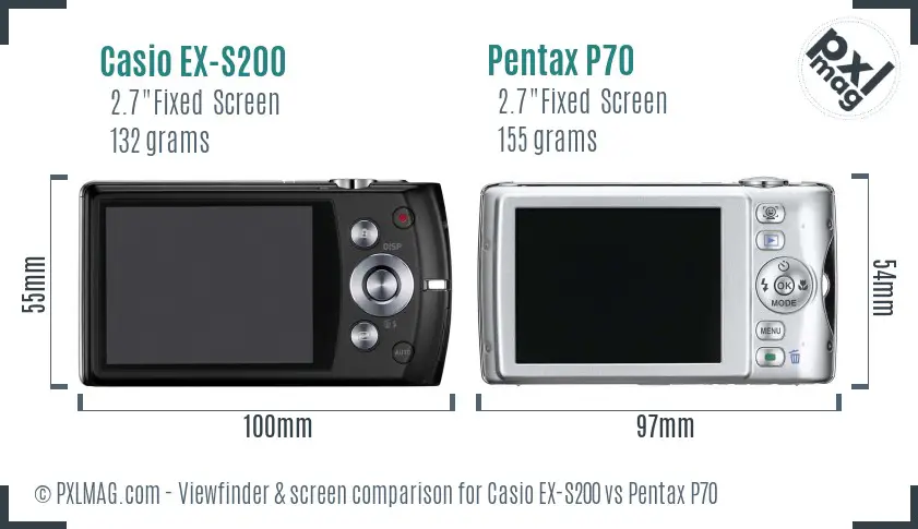 Casio EX-S200 vs Pentax P70 Screen and Viewfinder comparison