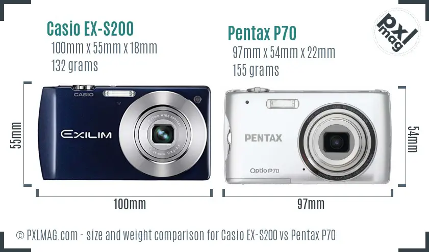 Casio EX-S200 vs Pentax P70 size comparison