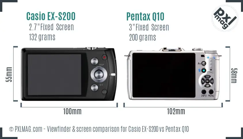 Casio EX-S200 vs Pentax Q10 Screen and Viewfinder comparison