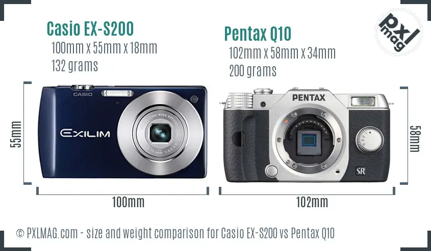 Casio EX-S200 vs Pentax Q10 size comparison