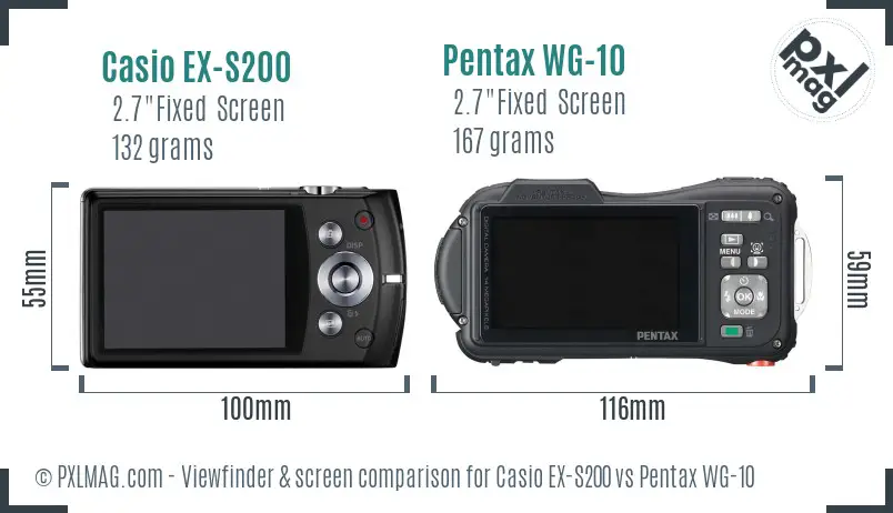 Casio EX-S200 vs Pentax WG-10 Screen and Viewfinder comparison