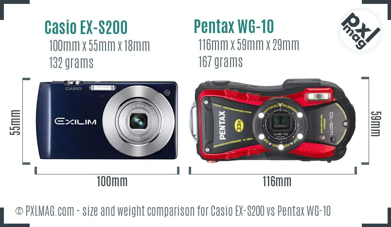 Casio EX-S200 vs Pentax WG-10 size comparison