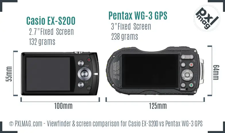 Casio EX-S200 vs Pentax WG-3 GPS Screen and Viewfinder comparison