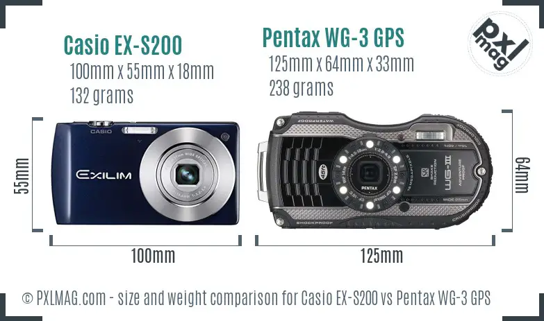 Casio EX-S200 vs Pentax WG-3 GPS size comparison