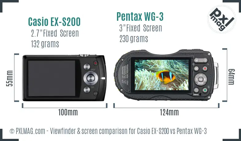 Casio EX-S200 vs Pentax WG-3 Screen and Viewfinder comparison