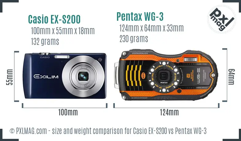 Casio EX-S200 vs Pentax WG-3 size comparison