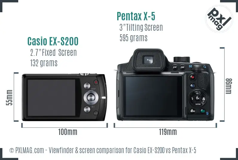 Casio EX-S200 vs Pentax X-5 Screen and Viewfinder comparison