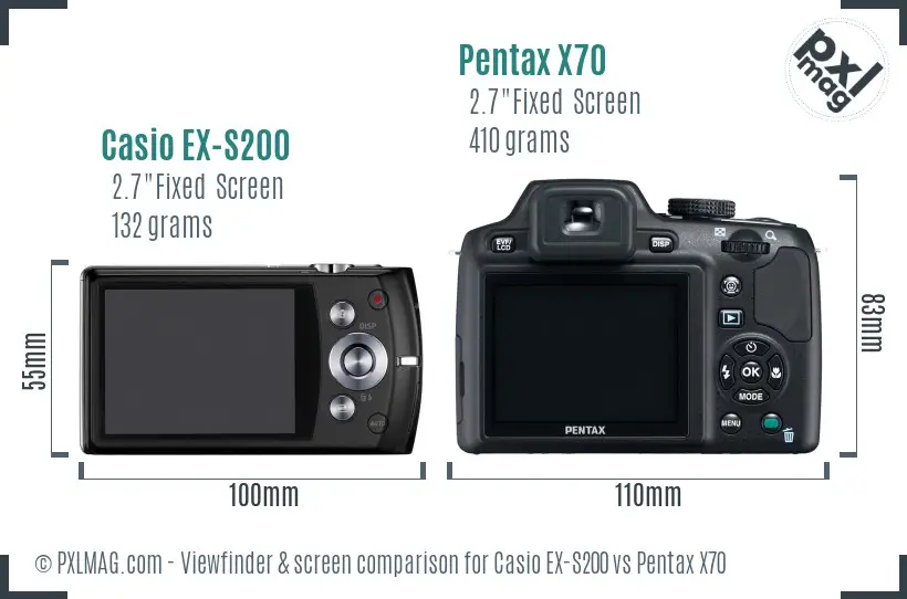 Casio EX-S200 vs Pentax X70 Screen and Viewfinder comparison