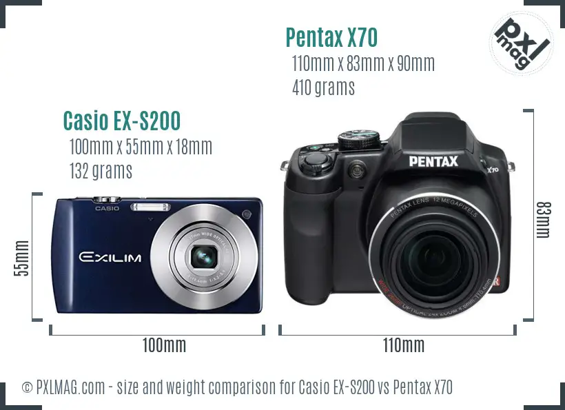 Casio EX-S200 vs Pentax X70 size comparison