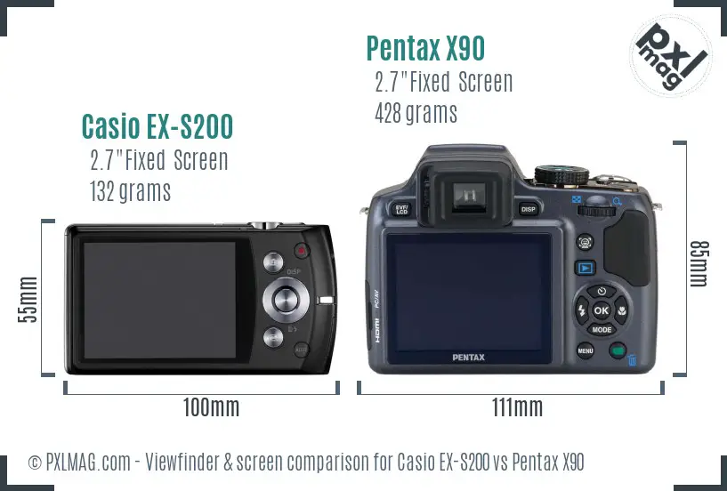 Casio EX-S200 vs Pentax X90 Screen and Viewfinder comparison