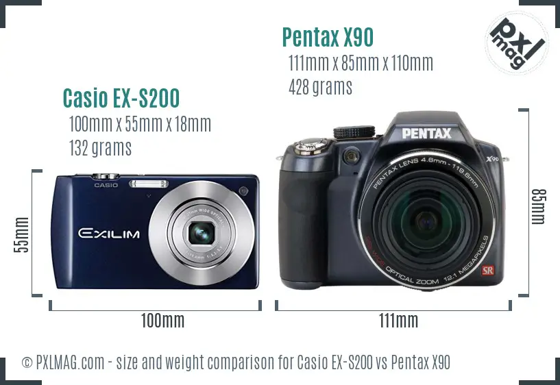 Casio EX-S200 vs Pentax X90 size comparison