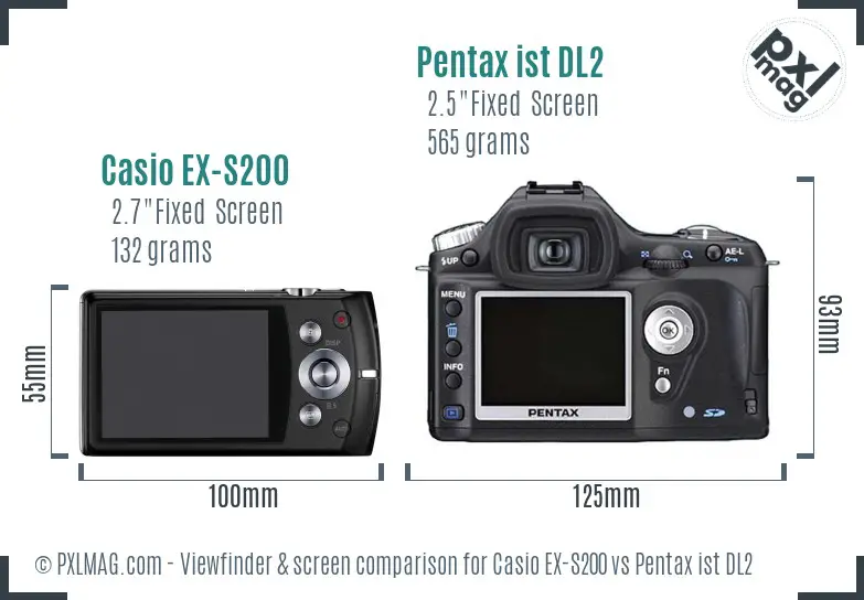 Casio EX-S200 vs Pentax ist DL2 Screen and Viewfinder comparison