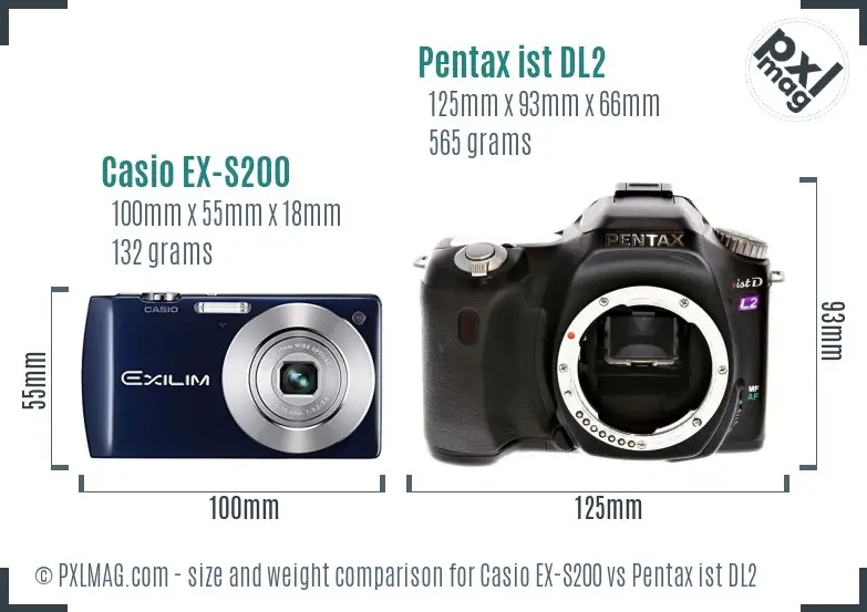 Casio EX-S200 vs Pentax ist DL2 size comparison