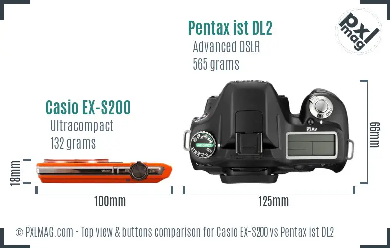 Casio EX-S200 vs Pentax ist DL2 top view buttons comparison