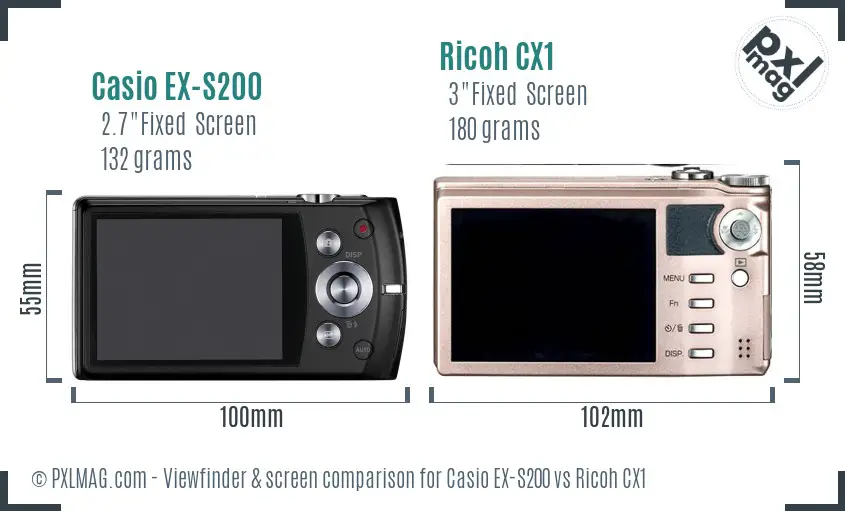 Casio EX-S200 vs Ricoh CX1 Screen and Viewfinder comparison