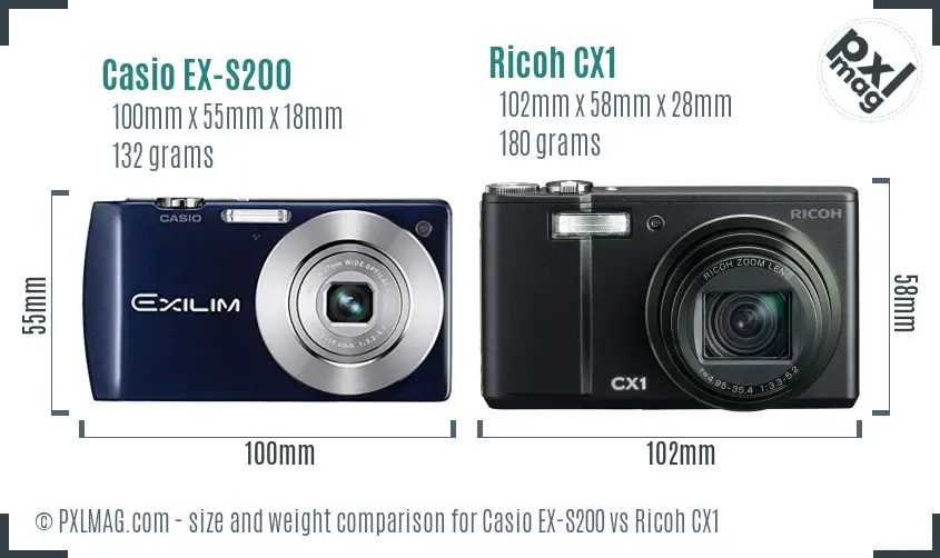 Casio EX-S200 vs Ricoh CX1 size comparison