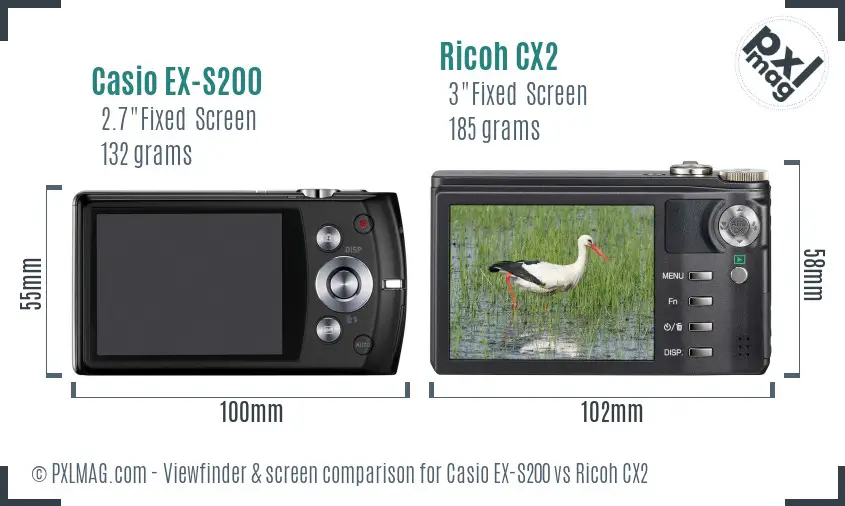 Casio EX-S200 vs Ricoh CX2 Screen and Viewfinder comparison