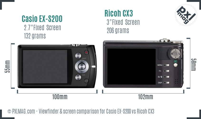 Casio EX-S200 vs Ricoh CX3 Screen and Viewfinder comparison