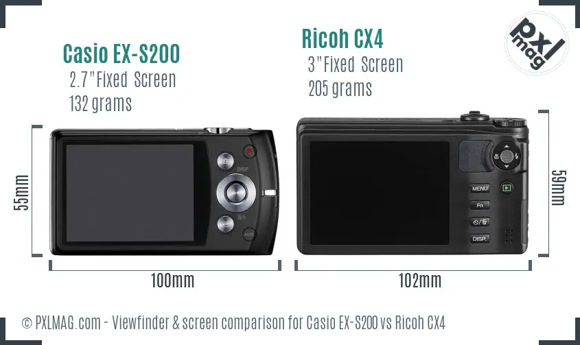 Casio EX-S200 vs Ricoh CX4 Screen and Viewfinder comparison