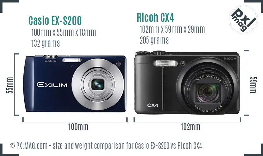 Casio EX-S200 vs Ricoh CX4 size comparison