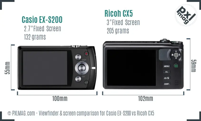 Casio EX-S200 vs Ricoh CX5 Screen and Viewfinder comparison