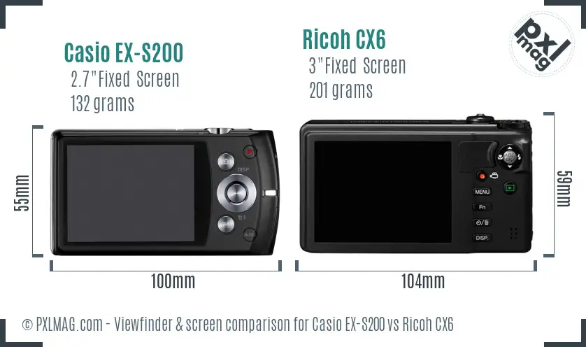 Casio EX-S200 vs Ricoh CX6 Screen and Viewfinder comparison