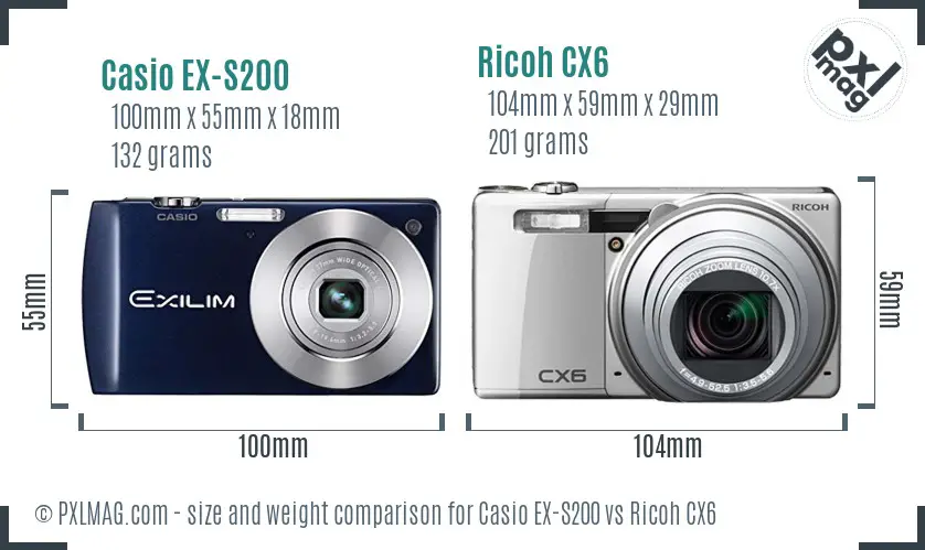 Casio EX-S200 vs Ricoh CX6 size comparison