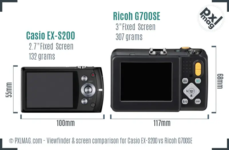 Casio EX-S200 vs Ricoh G700SE Screen and Viewfinder comparison