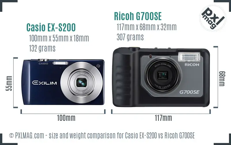 Casio EX-S200 vs Ricoh G700SE size comparison