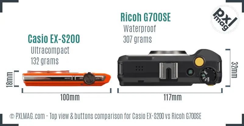 Casio EX-S200 vs Ricoh G700SE top view buttons comparison