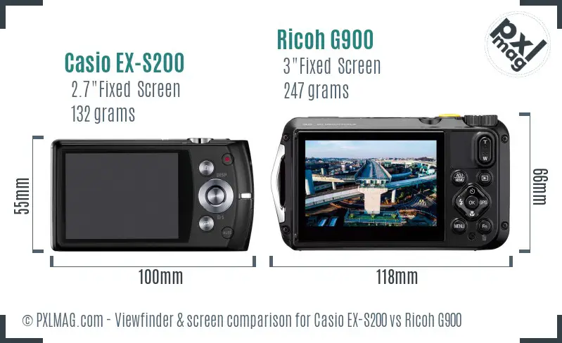 Casio EX-S200 vs Ricoh G900 Screen and Viewfinder comparison