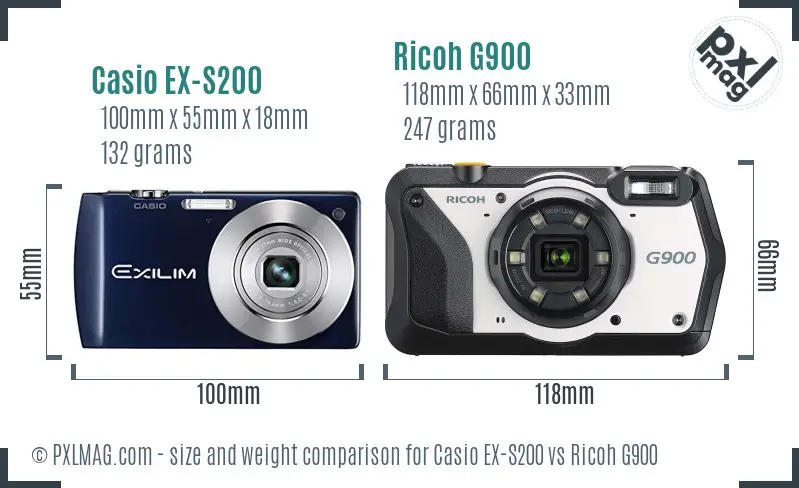 Casio EX-S200 vs Ricoh G900 size comparison