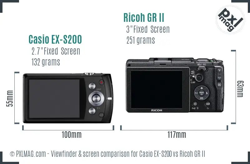 Casio EX-S200 vs Ricoh GR II Screen and Viewfinder comparison