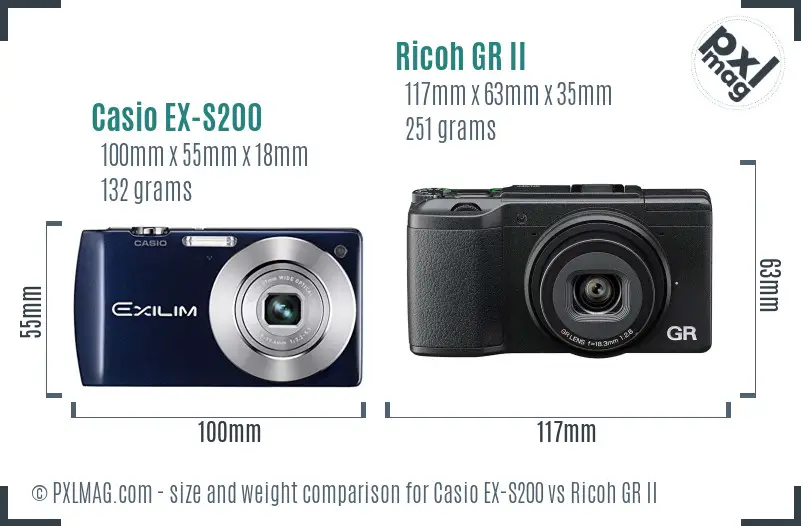 Casio EX-S200 vs Ricoh GR II size comparison