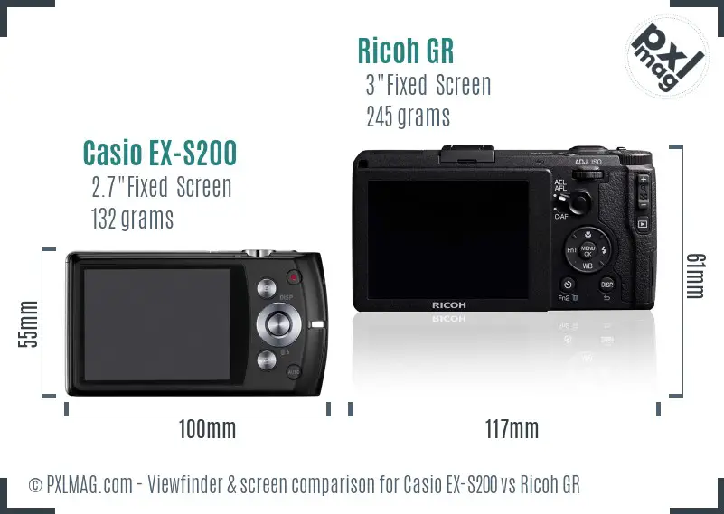 Casio EX-S200 vs Ricoh GR Screen and Viewfinder comparison