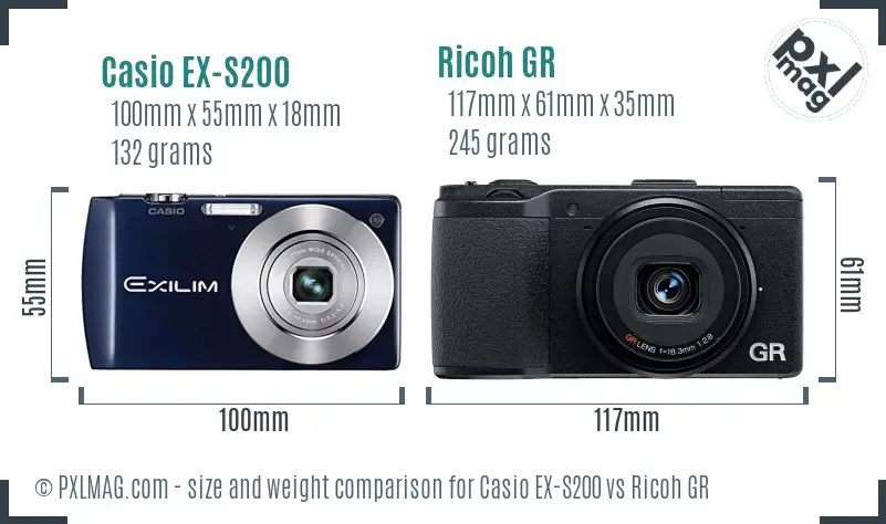 Casio EX-S200 vs Ricoh GR size comparison