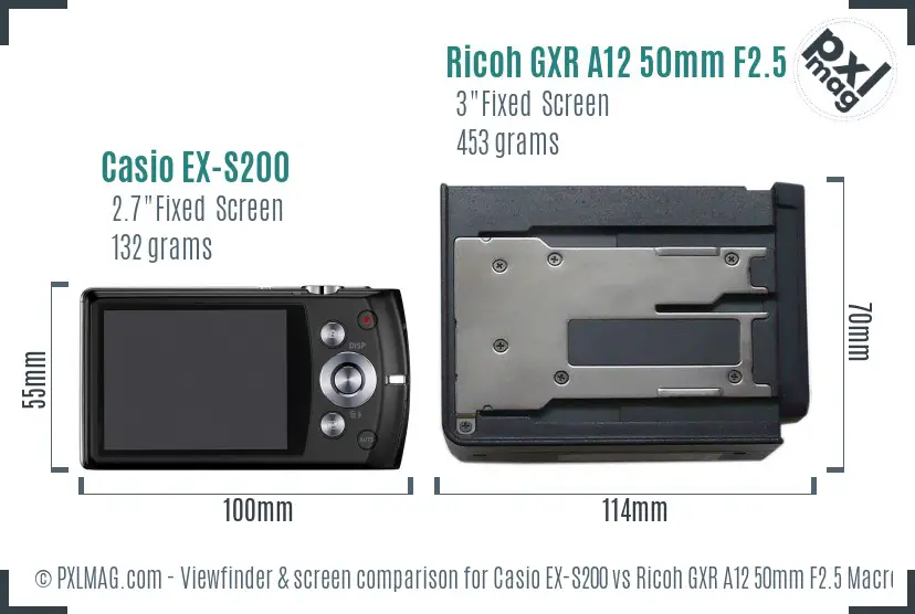 Casio EX-S200 vs Ricoh GXR A12 50mm F2.5 Macro Screen and Viewfinder comparison
