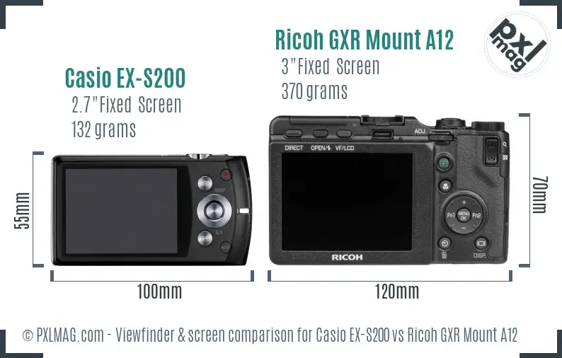 Casio EX-S200 vs Ricoh GXR Mount A12 Screen and Viewfinder comparison