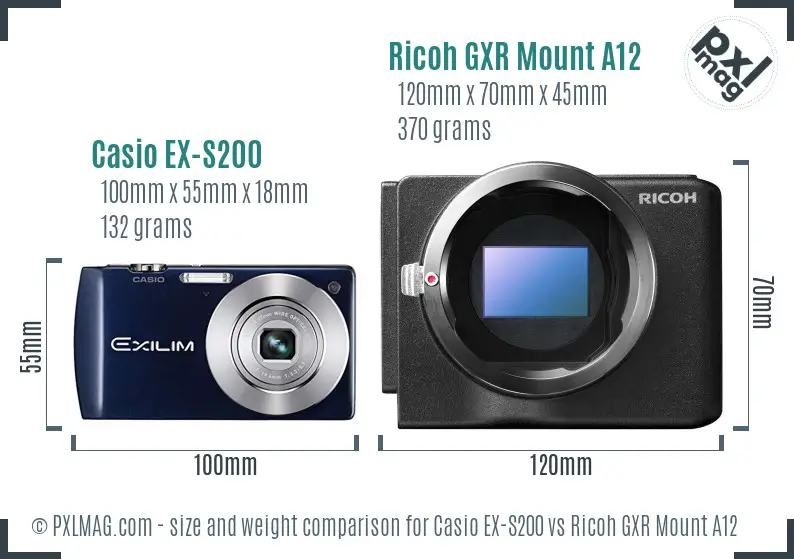 Casio EX-S200 vs Ricoh GXR Mount A12 size comparison